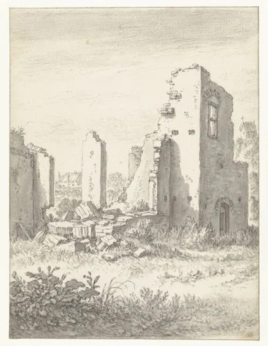 Ruïnes van een huis in Abstede bij Utrecht by Herman Saftleven, drawing, 1674