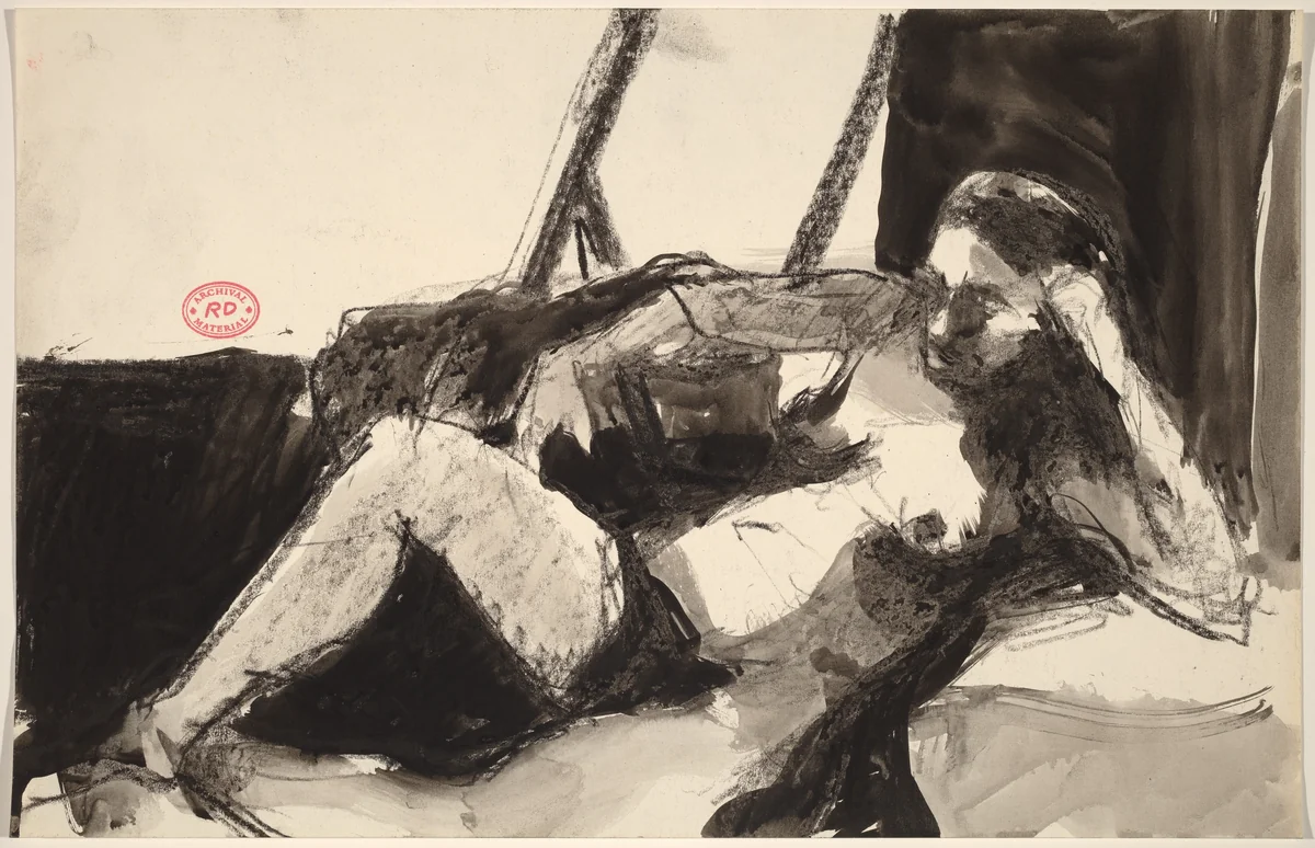 Untitled [reclining nude leaning on her left elbow] by Richard Diebenkorn, drawing, 1955-1967