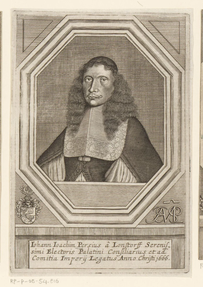 Portret van Johann Joachim Persius von Lonsdorf by Matthias van Sommer, print, 1666