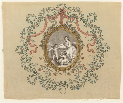 Seated Woman Sketching a Design for Embroidery and Children Winding Yarn by Jean-Baptiste-André Gautier-Dagoty, print, 1778-1785