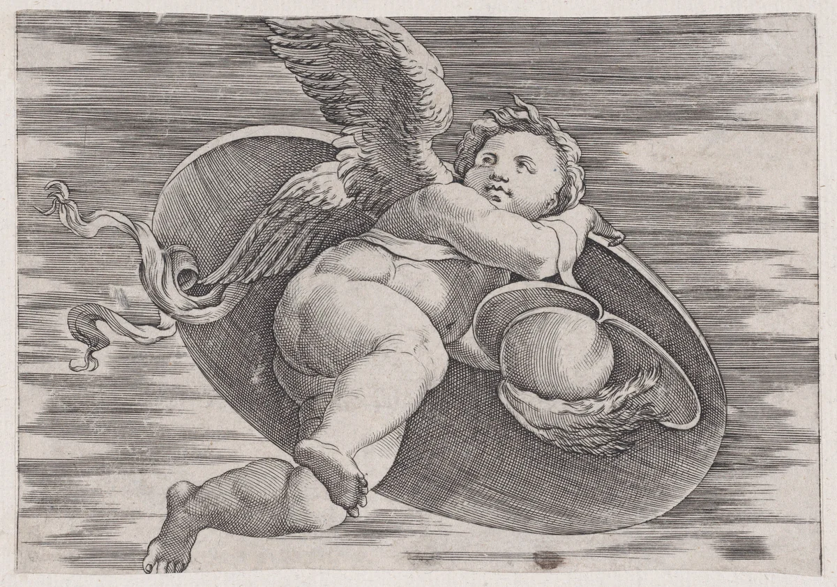Eros Stealing Man's Shield by Agostino Veneziano, print, 1514-1536