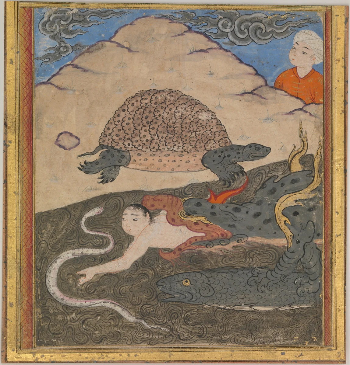 "The Tortoise", Folio from an `Aja'ib al-Makhluqat (Wonders of Creation) of Qazwini by Zakaria bin Muhammad bin Mahmud Abu Yahya Qazwini, manuscript, 1550-1559