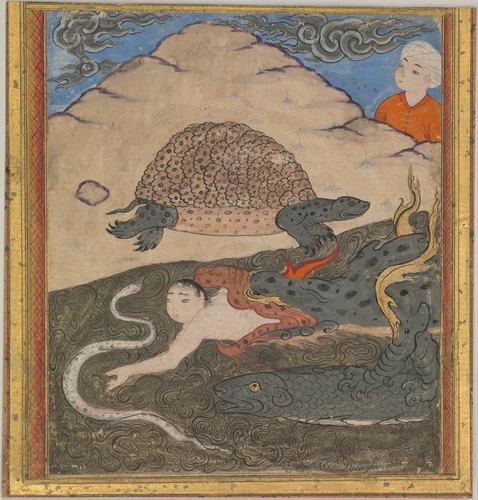 "The Tortoise", Folio from an `Aja'ib al-Makhluqat (Wonders of Creation) of Qazwini by Zakaria bin Muhammad bin Mahmud Abu Yahya Qazwini, manuscript, 1550-1559