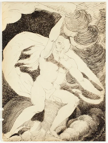 Nude Figure of a Man with Flaming Torch by William Blake or William Young Ottley, drawing, 1757-1827