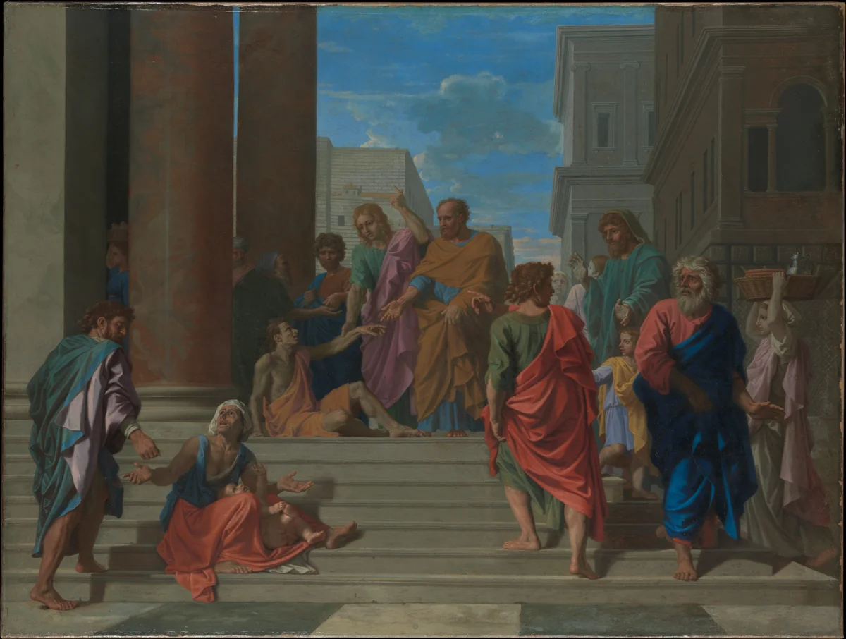 Saints Peter and John Healing the Lame Man by Nicolas Poussin, painting, 1655
