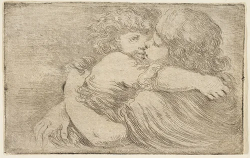 Two Children Embrace by Stefano della Bella, print, 1657-1667
