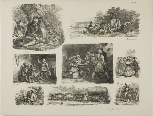 Sheet of Sketches by Denis Auguste Marie Raffet, print, 1829