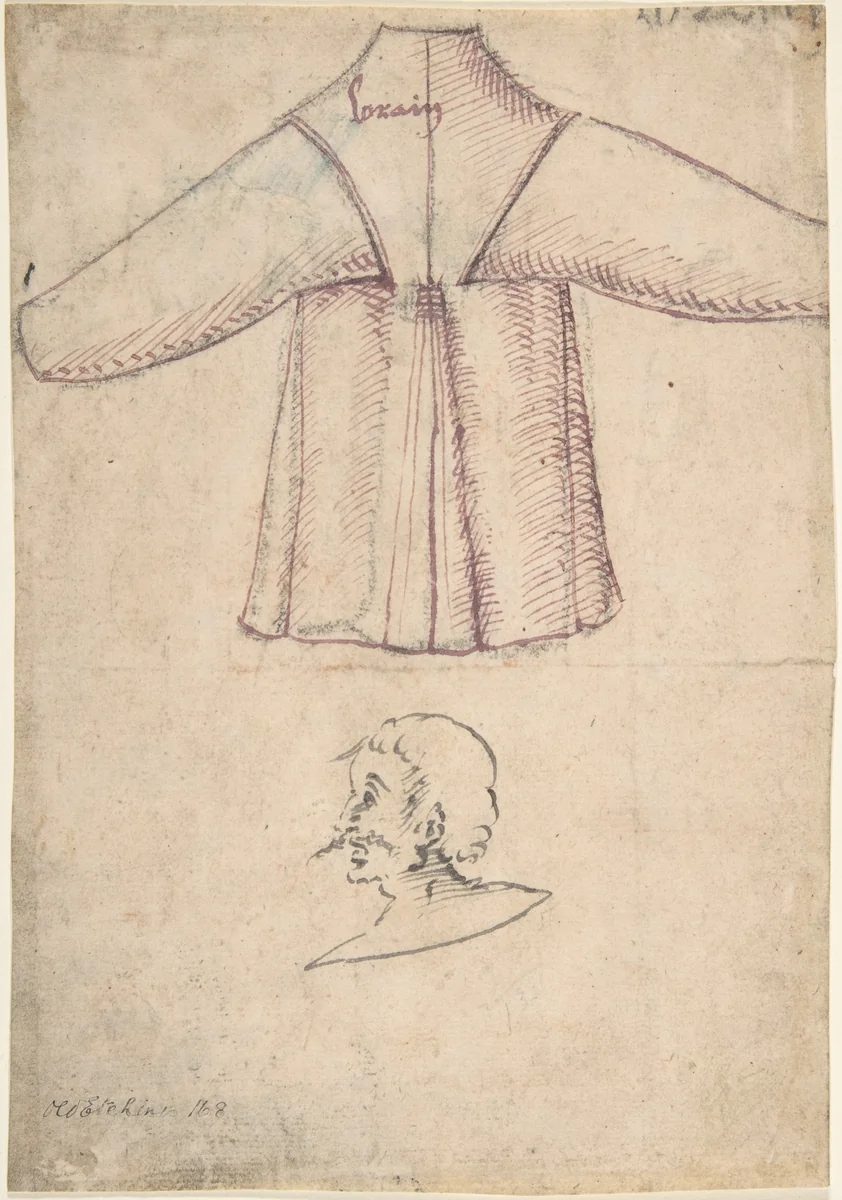 A costume and a sketch of a man in profile by anonymous, drawing, 1495-1505