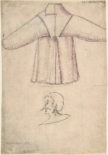 A costume and a sketch of a man in profile by anonymous, drawing, 1495-1505
