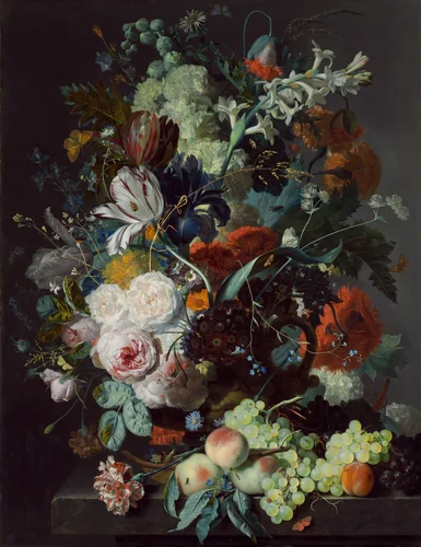 Still Life with Flowers and Fruit by Jan van Huysum, painting, 1715