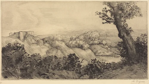Top of the Hill (Le haut de la colline) by Alphonse Legros, print, 1837-1911