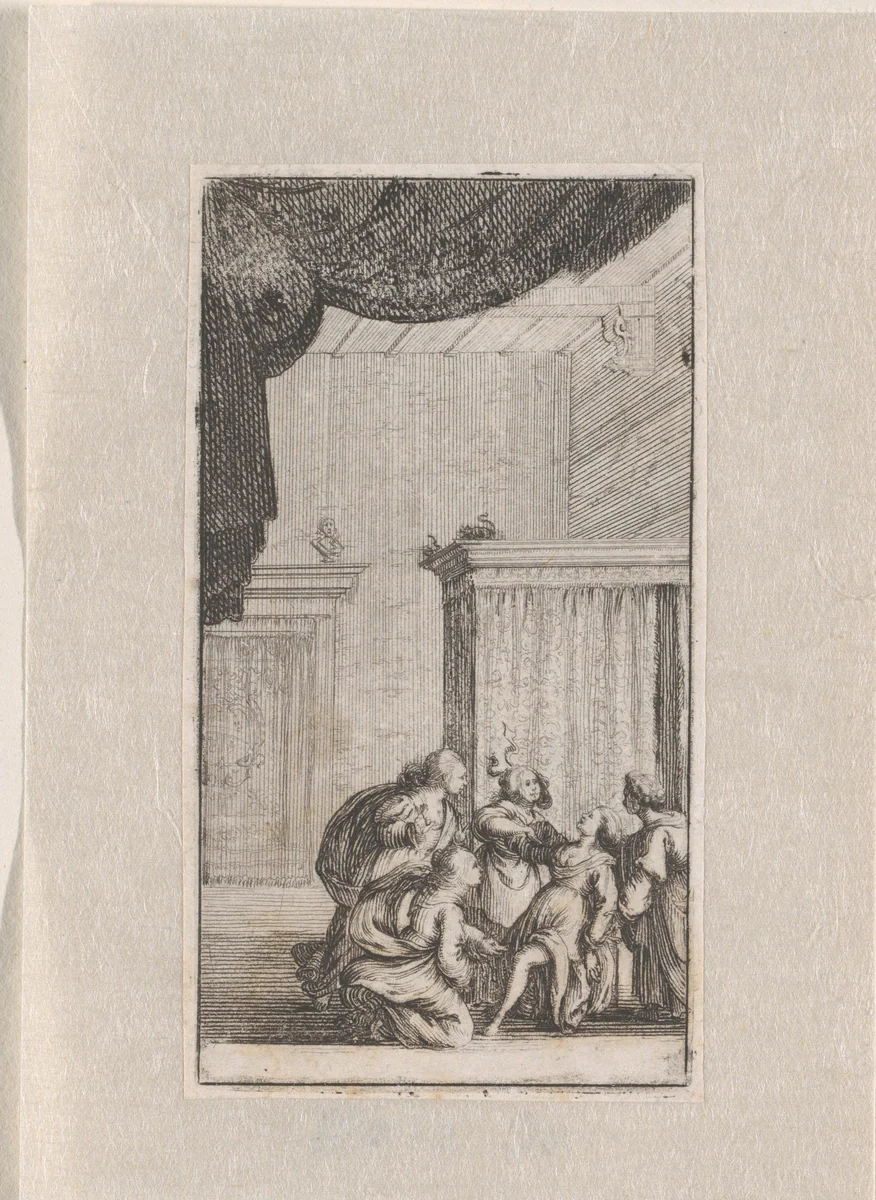 Bevalling van een vrouw by anonymous, print, 1620-1664