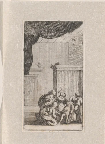 Bevalling van een vrouw by anonymous, print, 1620-1664