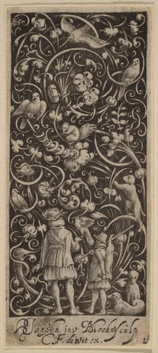 Ornament with Foliage and Birds by Bartolomeus van Lochom; Hans Janssen; Frederik de Wit, print, 1607-1628