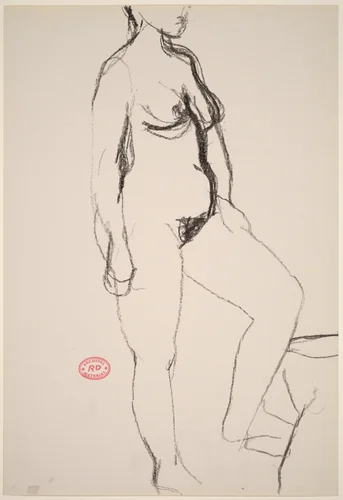Untitled [female nude stepping up] by Richard Diebenkorn, drawing, 1955-1967
