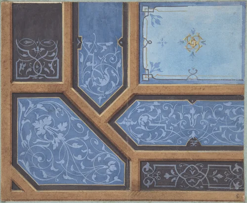 Design for Dining Room Ceiling, Château de Cangé by Jules-Edmond-Charles Lachaise, drawing, 1850-1900