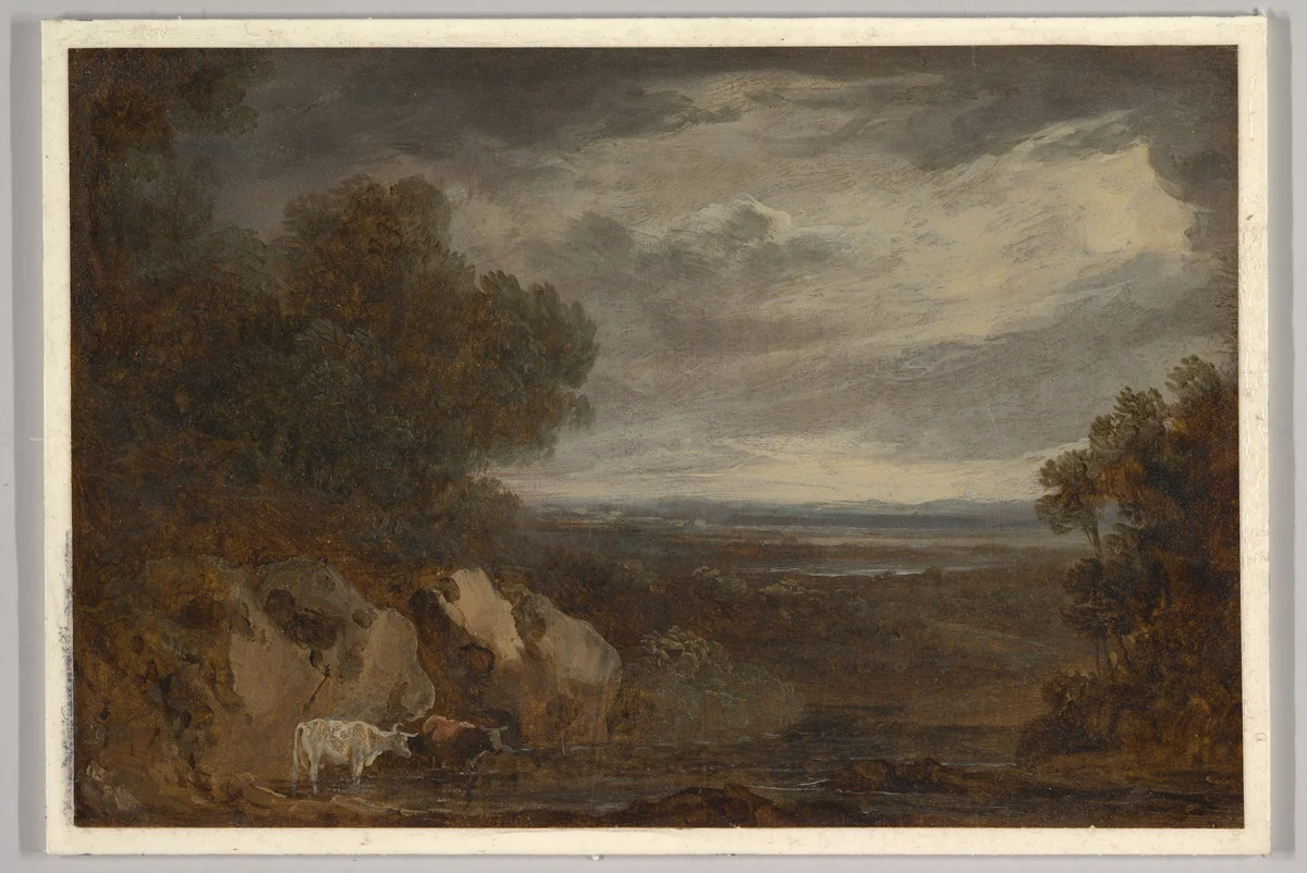 A wooded river landscape with cattle by Benjamin Barker, drawing, 1826