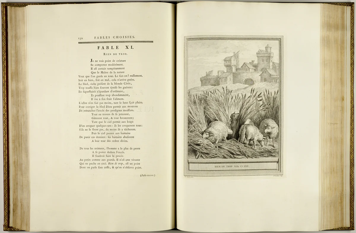 Fables choisies, mises en vers by Jean-Baptiste Oudry
Jean de la Fontaine
Nicolas-Gabriel Dupuis
Pierre François Tardieu
René Gaillard
Pierre Chenu
Michel Aubert
Jean Charles Baquoy
Pierre-Étienne Moitte
Jean Ouvrier
Claude Olivier Galimard
Jean-Jacques Flipart
Nicolas Dauphin de Beauvais
Louis-Claude Legrand
Pierre Quentin Chedel
Pierre Aveline
Jacques Philippe Le Bas
Pieter Franciscus Martenisie
Laurent Cars
Jacques-Jean Pasquier
Johann Christoph Teucher
Élie du Mesnil
Martin Marvie
William Wynne Ryland
Jacques Aliamet
Noël Le Mire
Louis-Simon Lempereur
Antoine Radigues
Per Gustaf Floding
A.J. Defehrt
Benoît-Louis Prévost
Catherine Elisabeth Lemperuer
Pierre Jacques Duret
Pierre Philippe Choffard
J.F. Poletnich
Manuel Salvador Carmona
Nicolas Le Sueur
Jean Jacques Bachelier
Charles-Antoine Jombert, book, 1756-1759