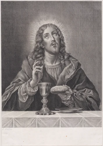 Christ with symbols of the Eucharist by anonymous, print, 1650-1750