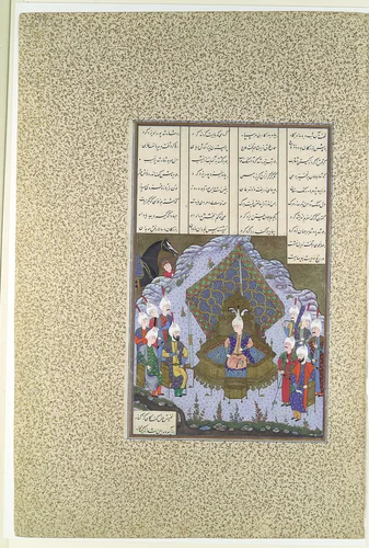 "Yazdigird II Accedes to the Throne", Folio 592r from the Shahnama (Book of Kings) of Shah Tahmasp by Abu'l Qasim Firdausi, manuscript, 1505-1560