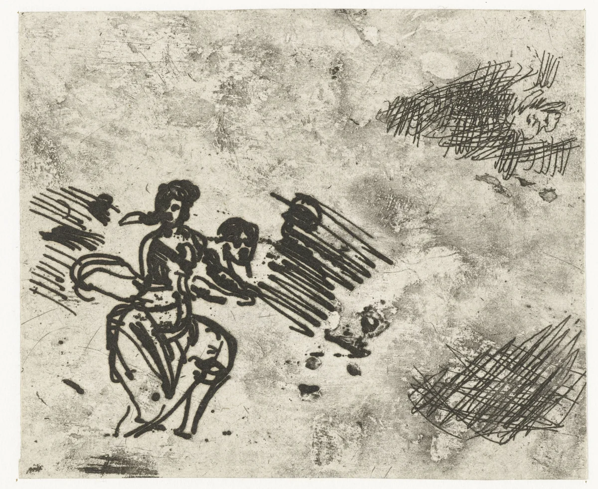 Zittende vrouw by Claude Lorrain, print, 1630-1633