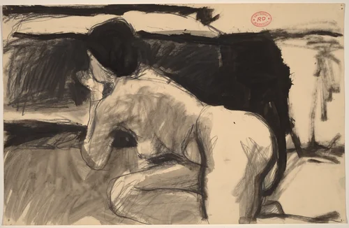 Untitled [reclining nude turned and resting on her elbows] by Richard Diebenkorn, drawing, 1955-1967