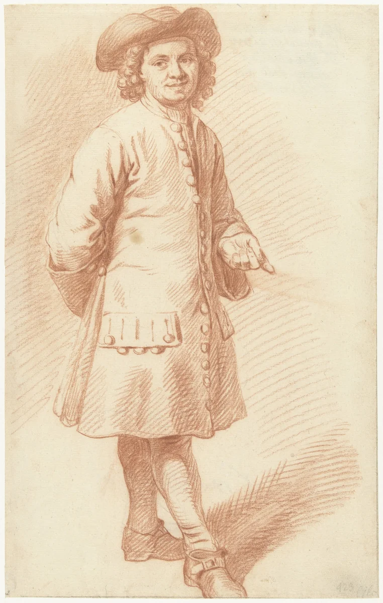 Portret van de kunstenaar Adam Silo, ten voeten uit by Norbert van Bloemen, drawing, 1694-1734