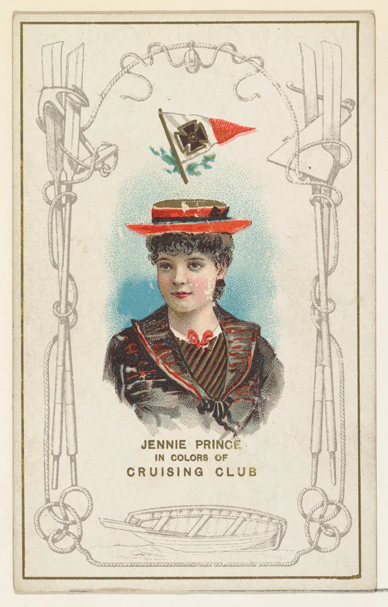 Jennie Prince in Colors of the Cruising Club, from the Yacht Colors of the World series (N140) issued by Duke Sons & Co. to promote Honest Long Cut Tobacco by W. Duke, Sons & Co., print, 1890
