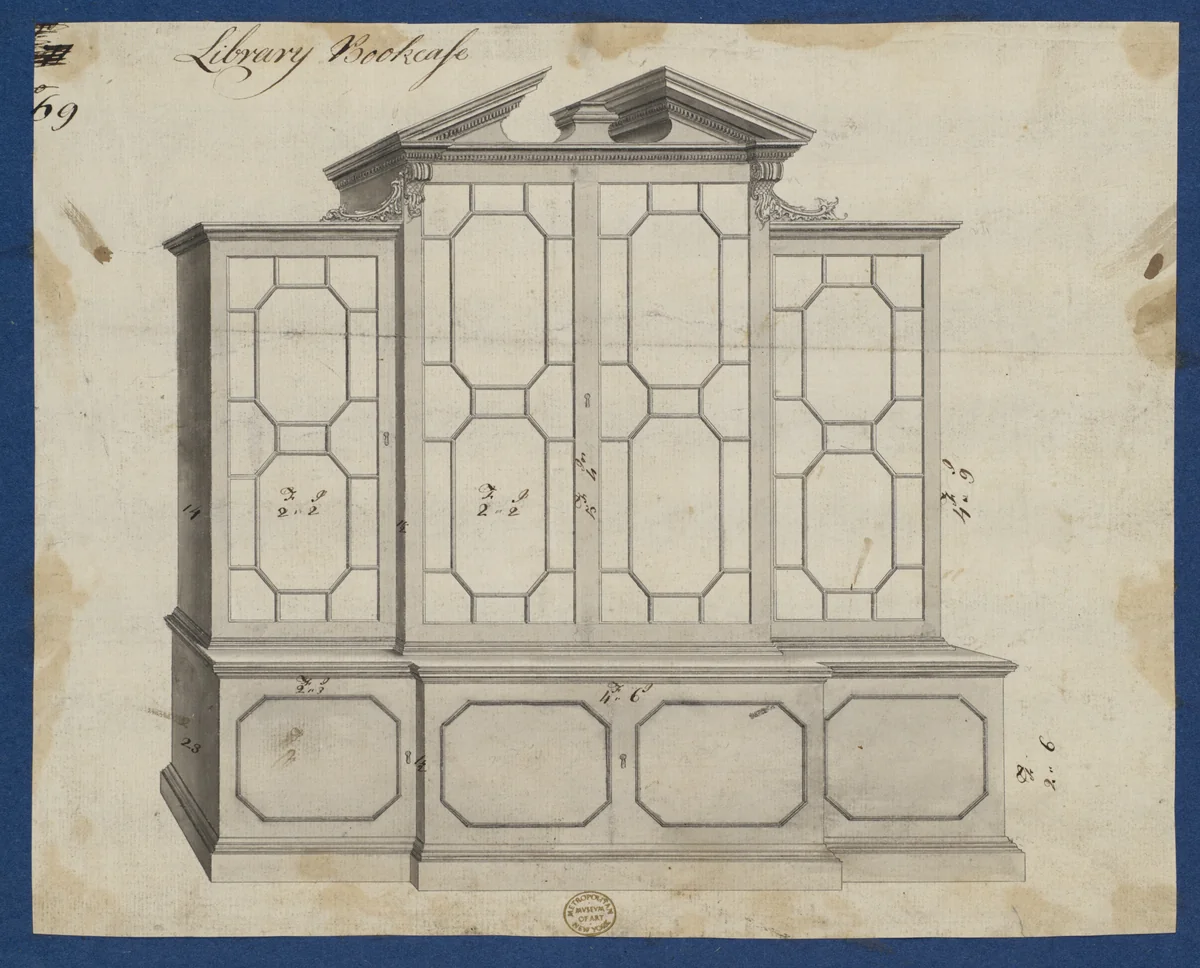 Library Bookcase, from Chippendale Drawings, Vol. II by Thomas Chippendale, drawing, 1753