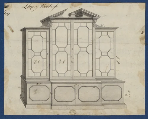 Library Bookcase, from Chippendale Drawings, Vol. II by Thomas Chippendale, drawing, 1753