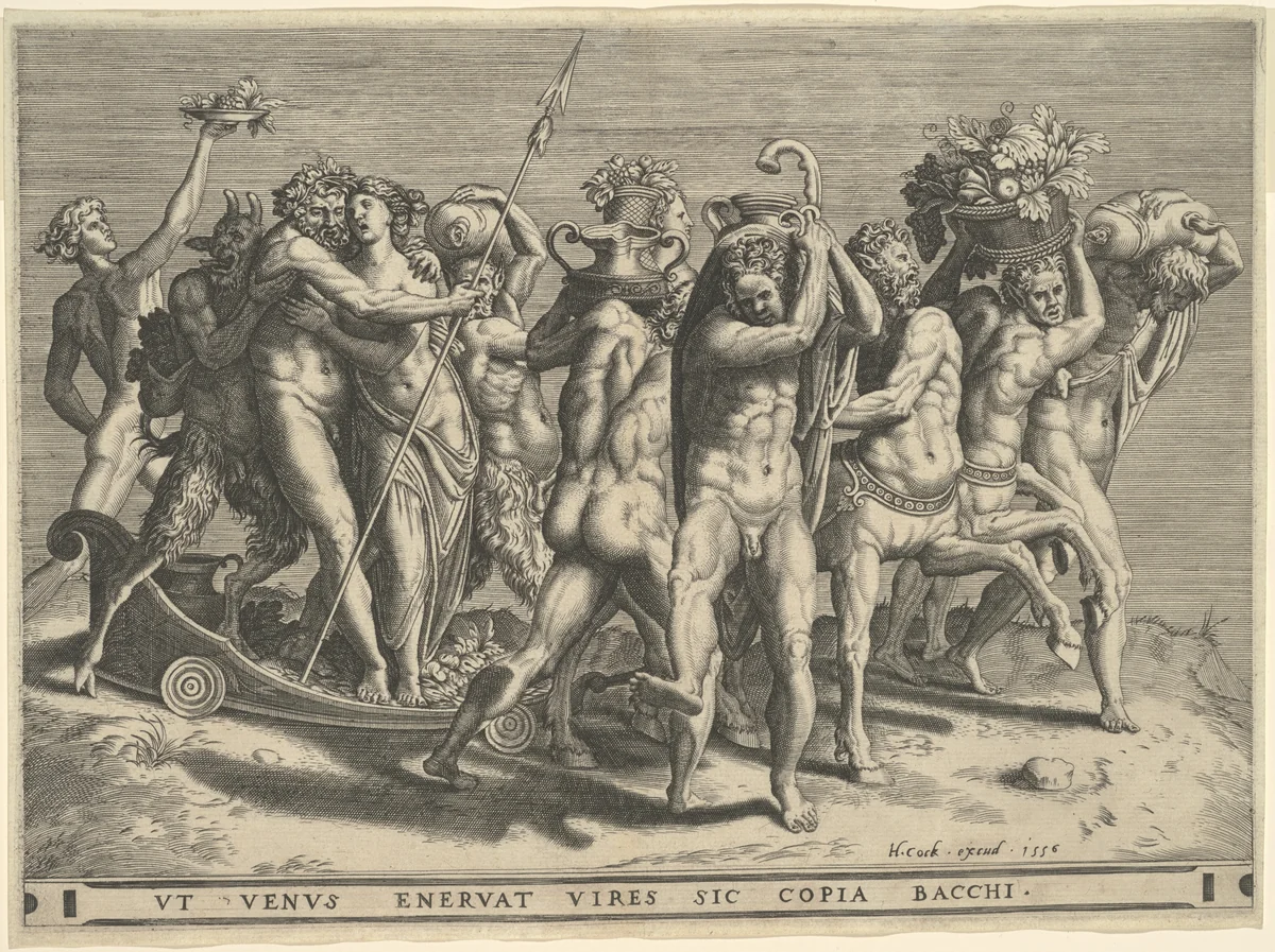 Venus and Bacchus by Cornelis Cort, print, 1556