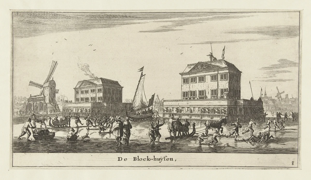 Blokhuizen op de Amstel by Reinier Nooms, print, 1652-1654