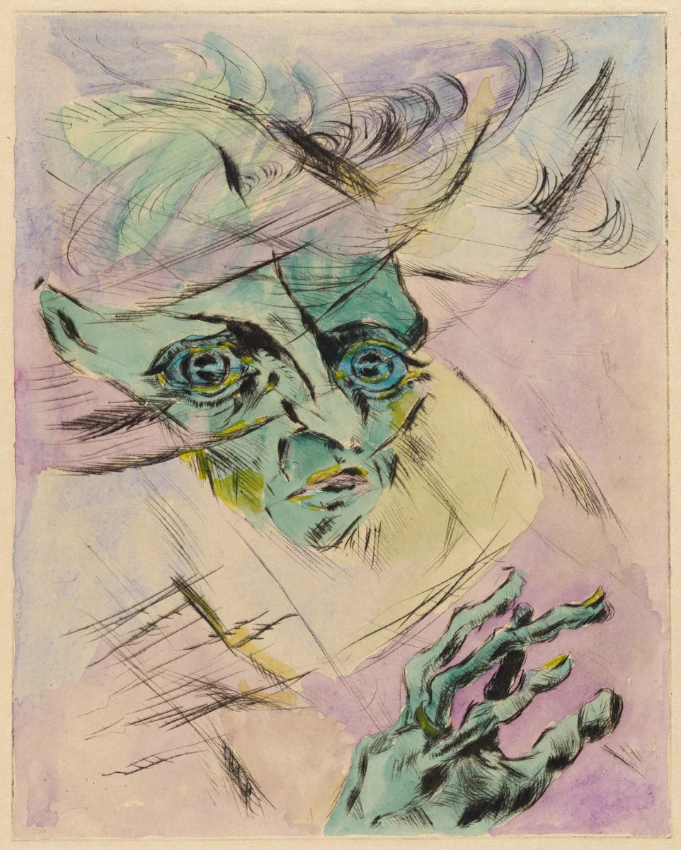 The Great Anxiety (Self-Portrait in Three-Quarter Profile to the Right) (Die große Angst [Selbstportrat, Kopf im Halbprofil nach rechts]) by Walter Gramatté, print, 1918