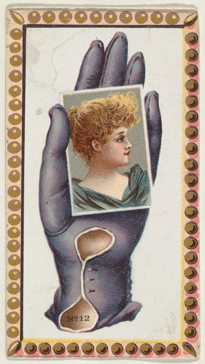 Card Number 12, cut-out from banner advertising the Opera Gloves series (G29) for Allen & Ginter Cigarettes by Allen & Ginter, print, 1885-1895