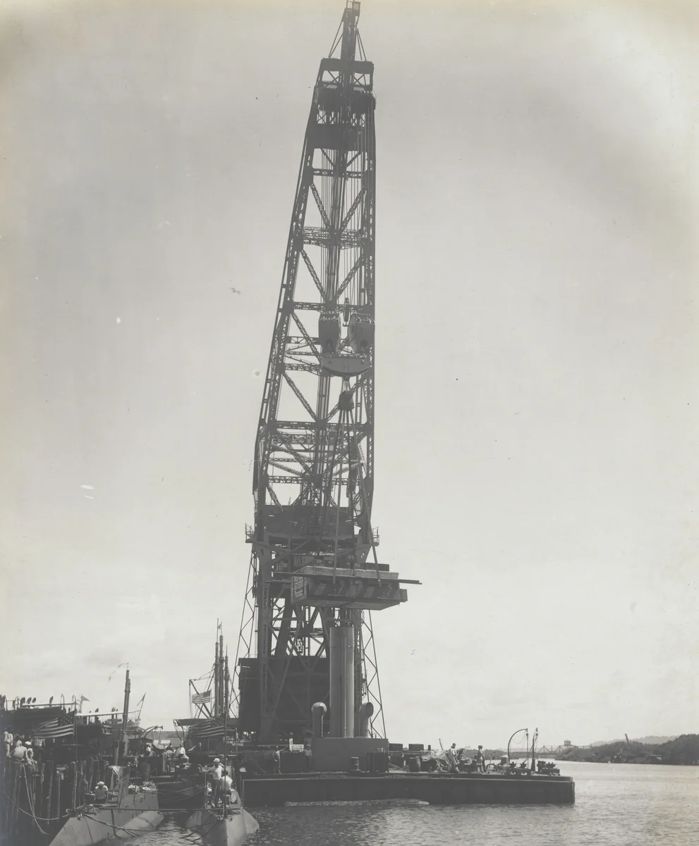 Floating crane "Ajax" test. Rotating 150 ton load at rated reach by Unidentified Photographer, photograph, 1915