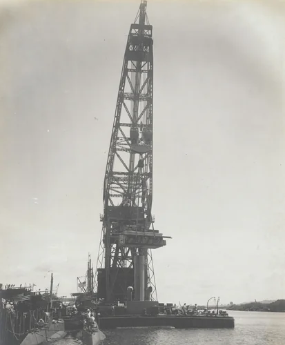 Floating crane "Ajax" test. Rotating 150 ton load at rated reach by Unidentified Photographer, photograph, 1915