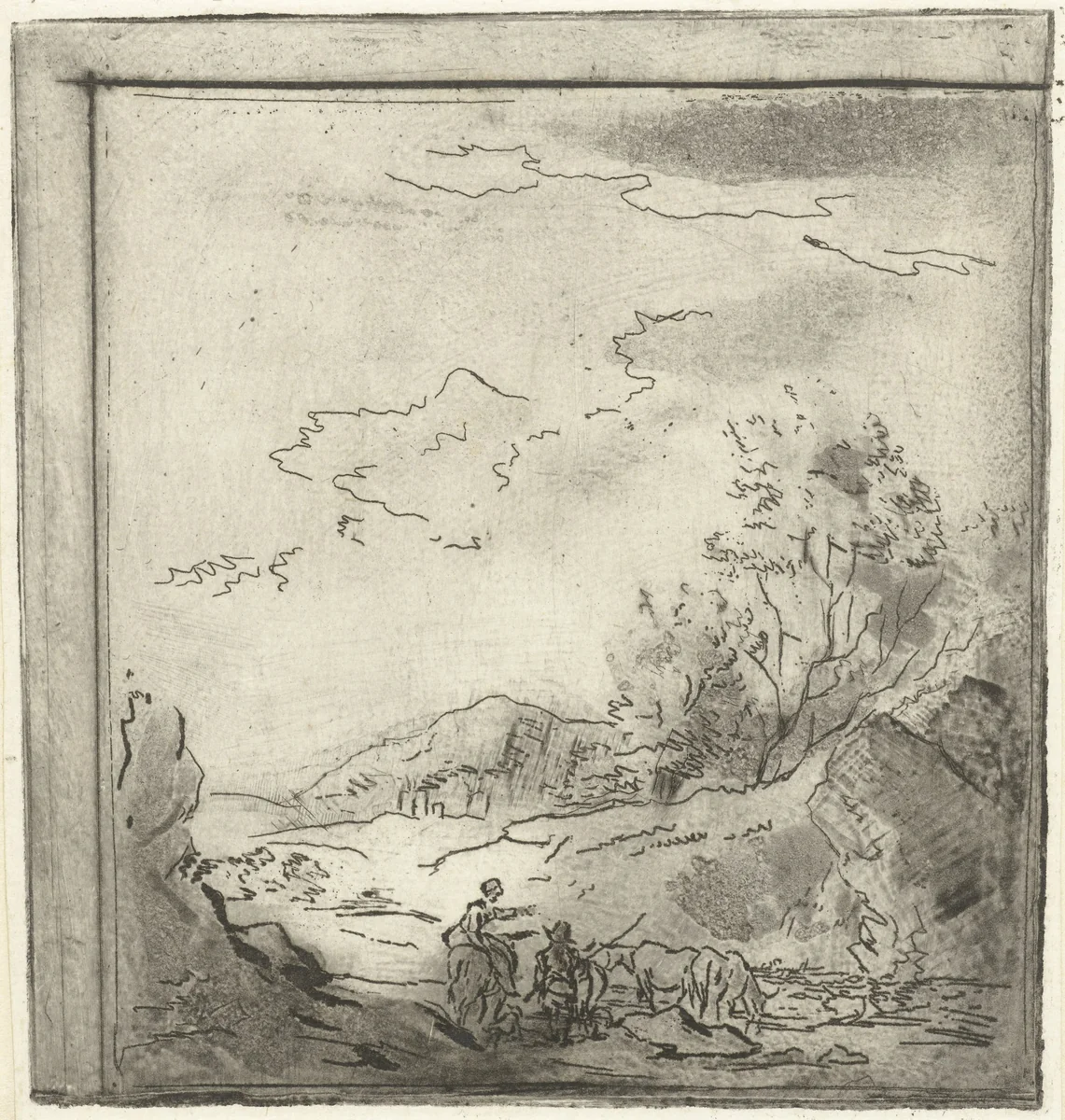 Landschap met ruiter en herder by Louis Bernard Coclers, print, 1756-1817