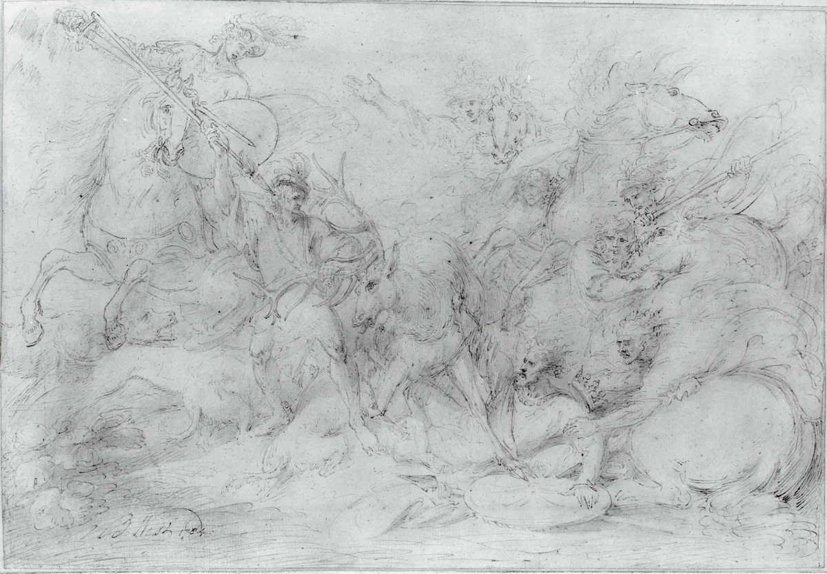 Study for "Alexander III, King of Scotland, Saved from a Stag by Colin Fitzgerald" by Benjamin West, artwork, 1784