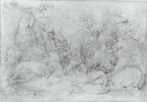 Study for "Alexander III, King of Scotland, Saved from a Stag by Colin Fitzgerald" by Benjamin West, artwork, 1784