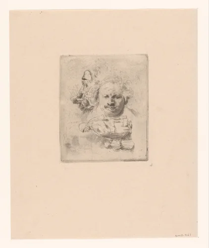 Sheet of studies with the head of the artist, a beggar man, woman and child by Ignace-Joseph de Claussin, print, 1805-1844