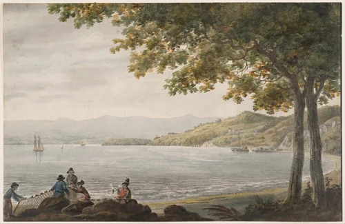 Shad Fishermen on the Shore of the Hudson River by Pavel Svinin, artwork, 1811-1816