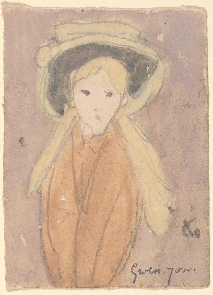 Little Girl with a Large Hat by Gwen John, drawing, 1915-1920