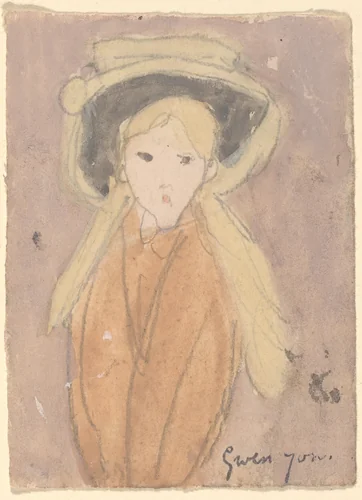 Little Girl with a Large Hat by Gwen John, drawing, 1915-1920