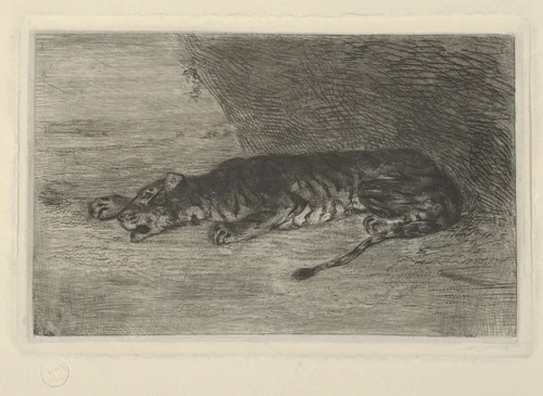 Tiger Lying at the Entrance of its Lair by Eugène Delacroix, print, 1823-1835