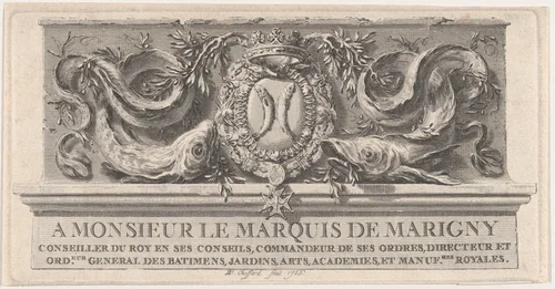 Coat of Arms of the Marquis de Marigny by Pierre Philippe Choffard, print, 1763