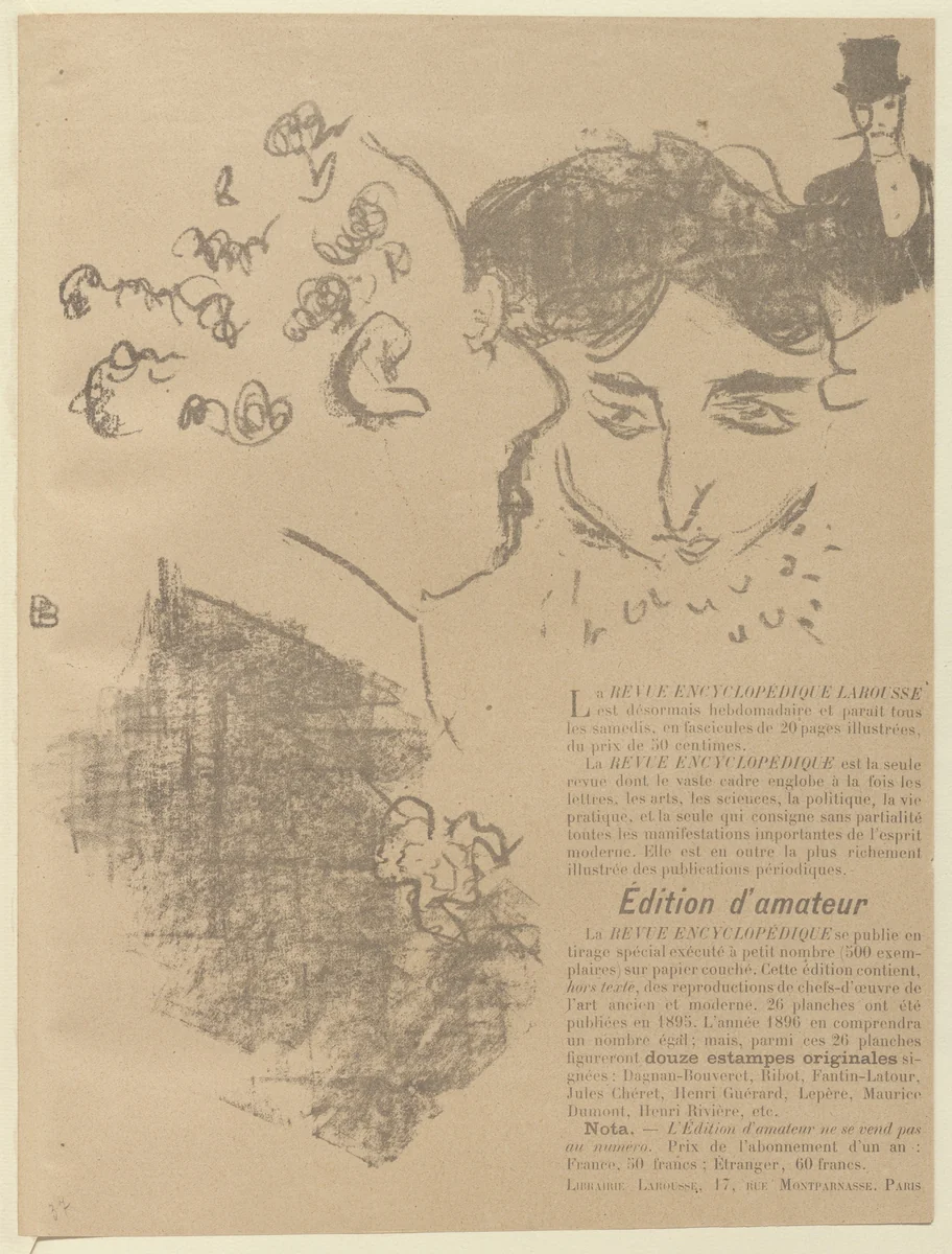 Advertisement for Revue encyclopédique Larousse from The Beraldi Album of Theatre Programs by Pierre Bonnard, print, 1896