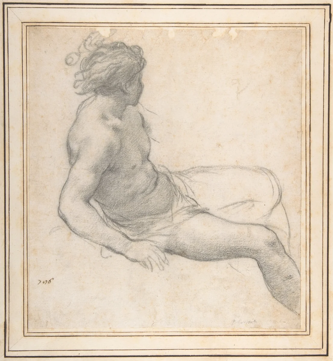 Study of a Seated Youth for the Age of Gold by Pietro da Cortona, drawing, 1637