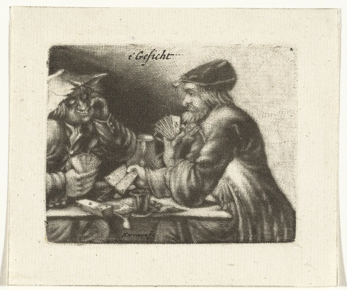 Kaartende mannen by Jacobus Harrewijn, print, 1690