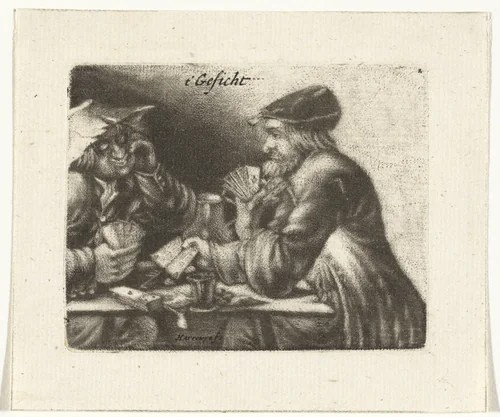 Kaartende mannen by Jacobus Harrewijn, print, 1690