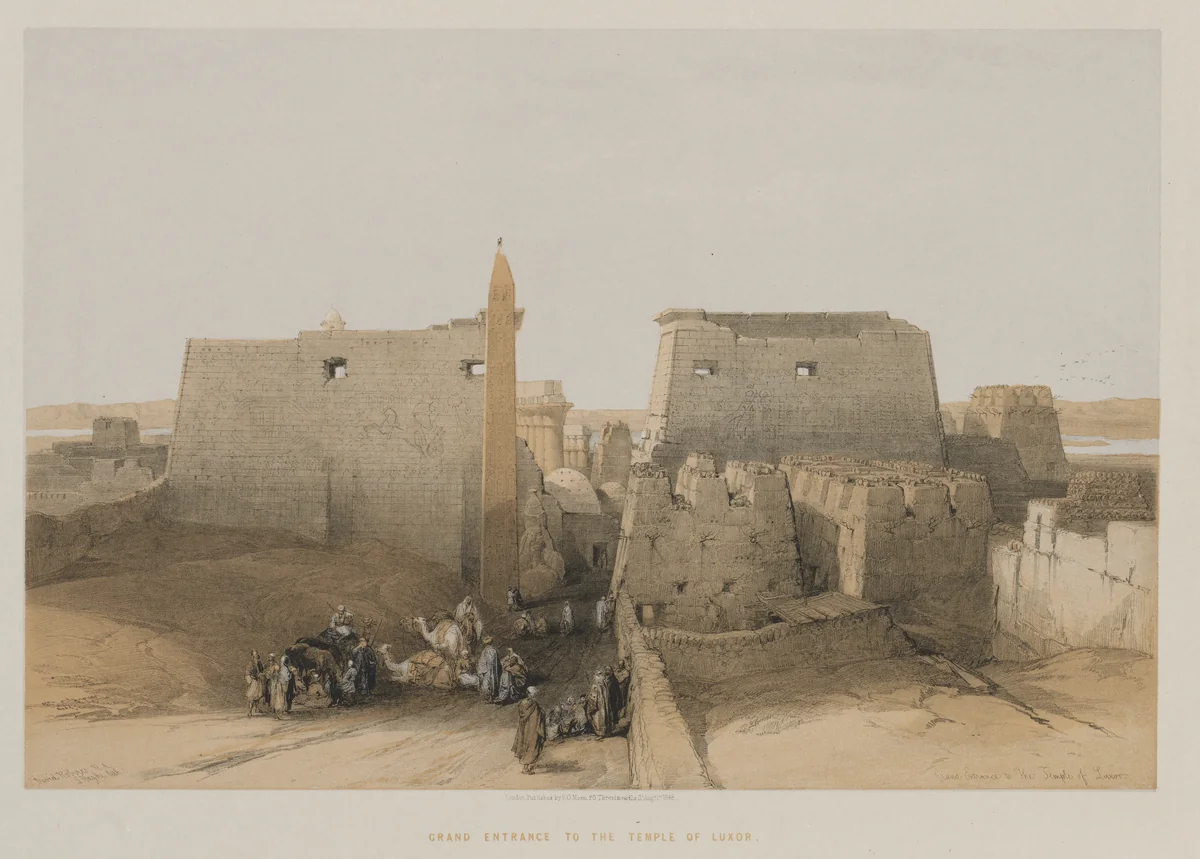 Egypt and Nubia, Volume II: Grand Entrance to the Temple of Luxor by Louis Haghe, print, 1848